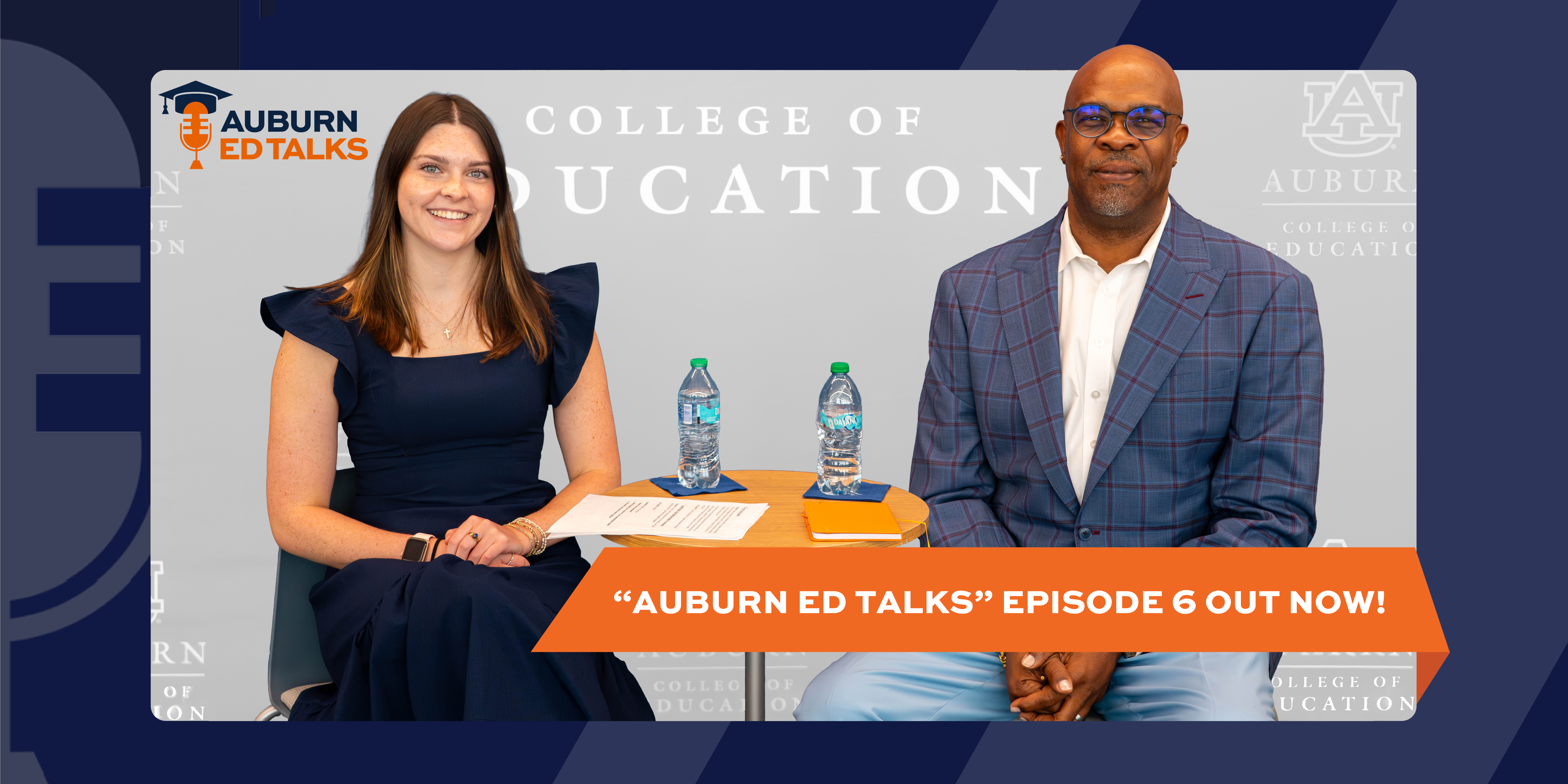 Auburn Ed Talks Episode six graphic showing richard smith and the host student. 