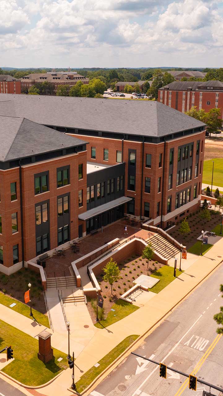 A mobile, aerial view of the new college of education building