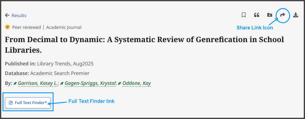 Screen shot of journal article page in Social Sciences Citation database.