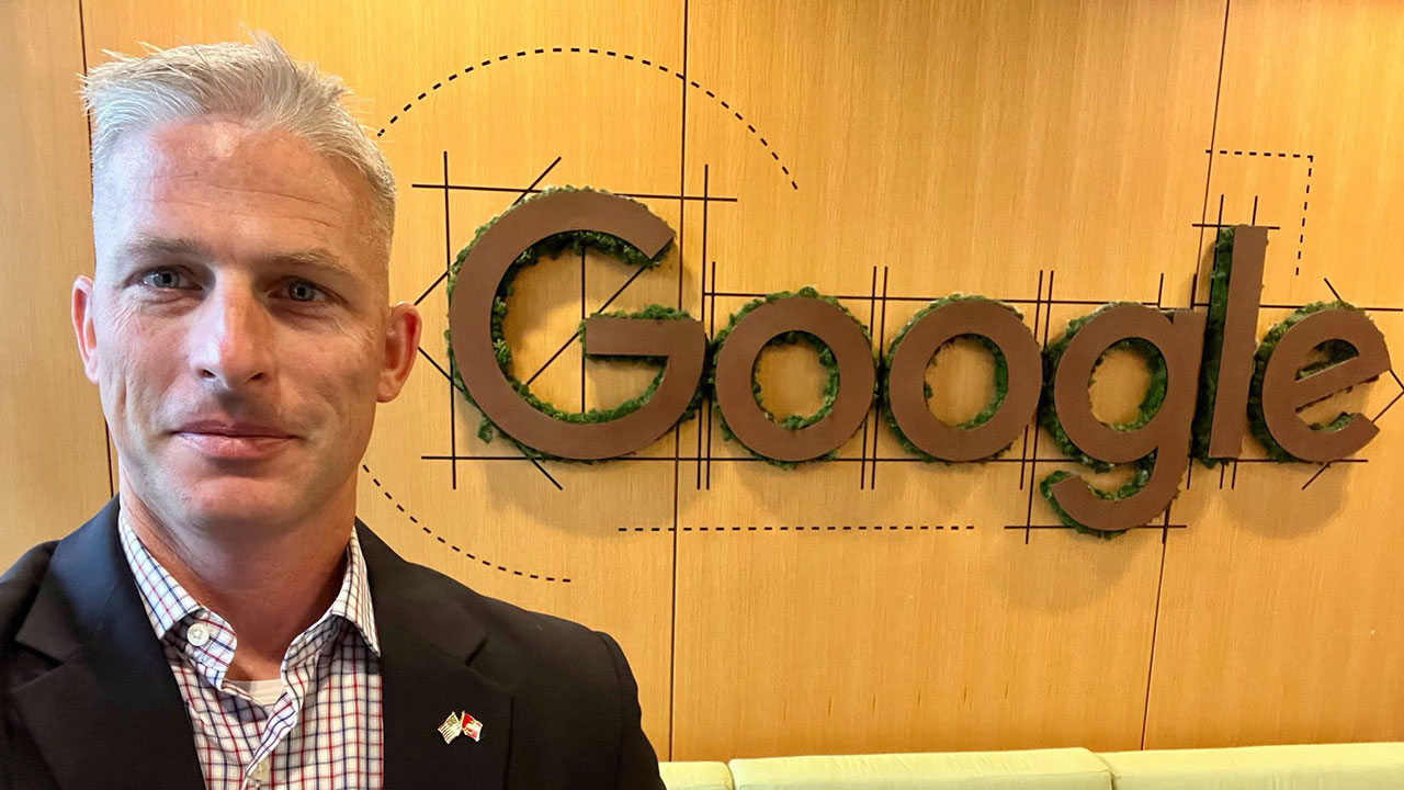 Graduate Nate Knowles outside of Google