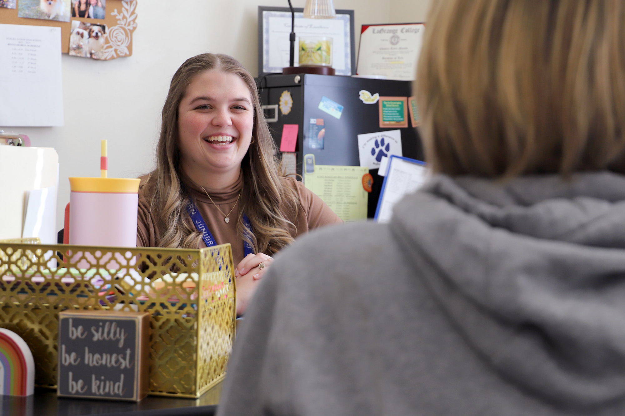 A school counselor at her desk