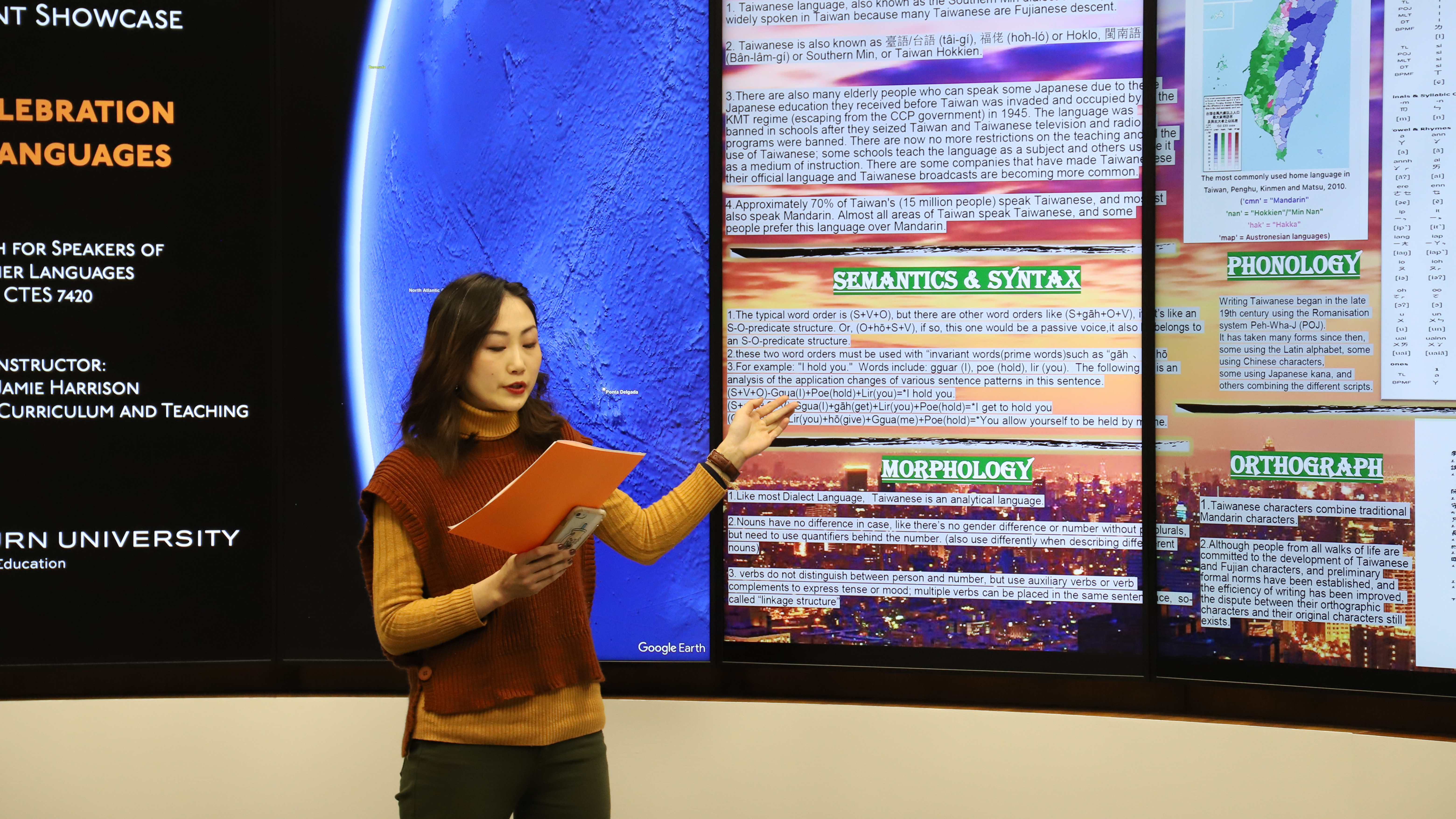 Auburn student teaches native language using digital wall at the library
