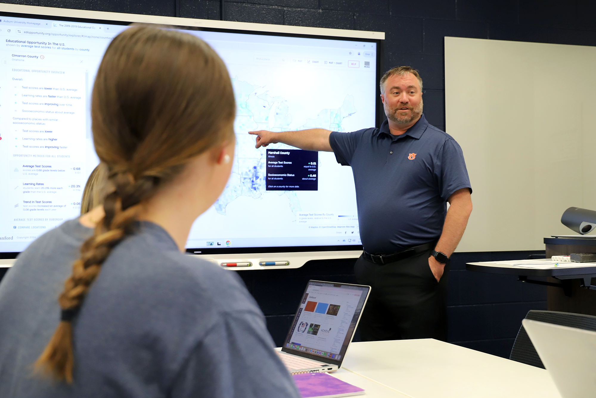A faculty member presents to a classroom of students